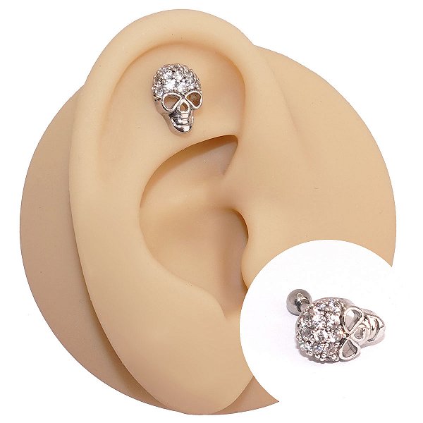Piercing Folheado Caveira Zircônias