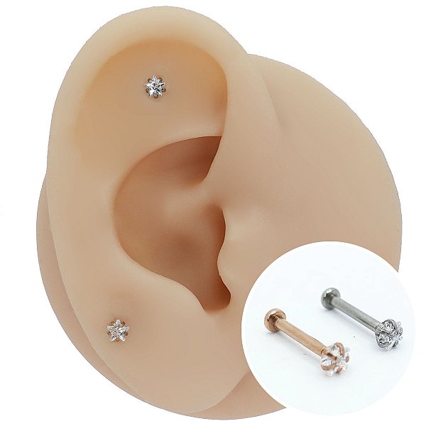 Piercing Labret em Aço PVD Cristal Estrela BP 3,4mm