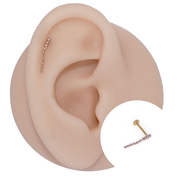 Piercing Labret Plug em Ouro Rosé Cascatinha Fio Haste Titânio