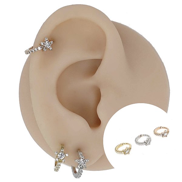 Piercing Argola Clicker em Ouro 18k Star Crystal