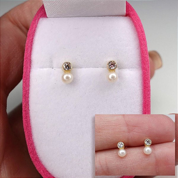 Brincos em Ouro 18K Baby Pérola & Tambor