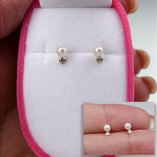 Brincos em Ouro 18K Pérola & Zircony