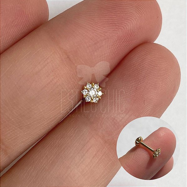 Piercing em Ouro 18K Flor Zircônia Central