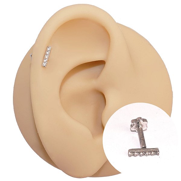 Piercing Labret em Ouro 18K Barra 5 Cristais