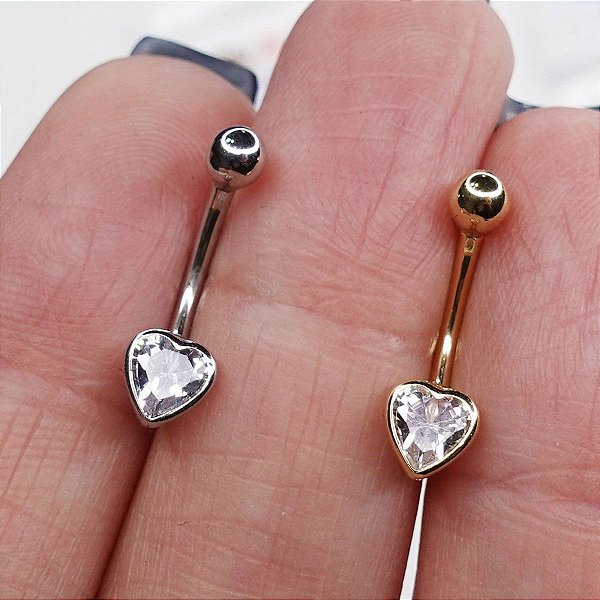 Piercing Banana em Ouro 18K Heart Zircônia