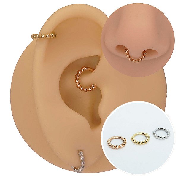 Piercing Argola Clicker em Ouro 18K Bolinhas