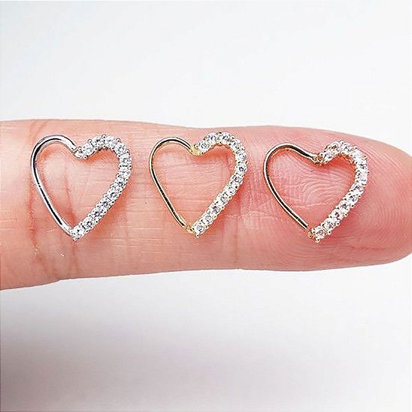 Piercing Argola Torção em Ouro 18K Coração Zircônias