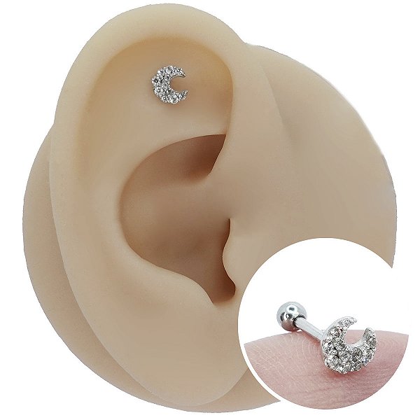Piercing Microbell em Ouro 18k Lua com Zircônias