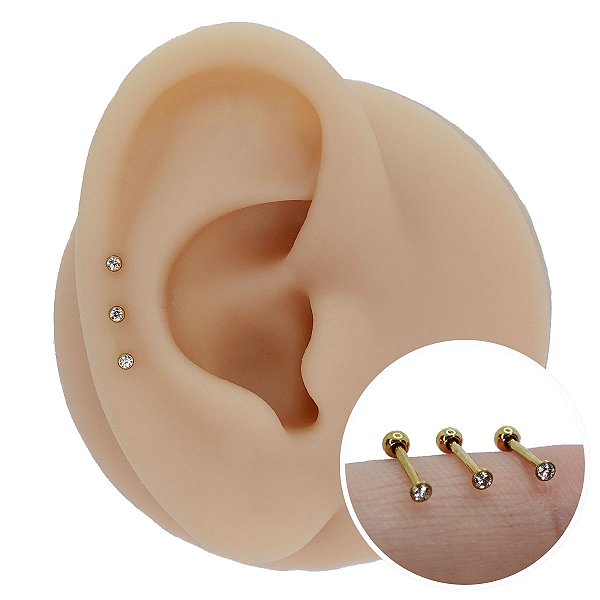 Piercing Australiano em Titânio JP 0,8mm PVD Dourado Com Zircônia