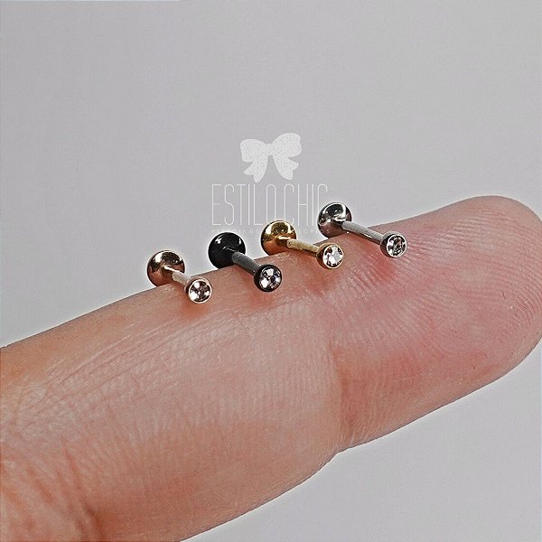 Piercing Australiano Labret em Aço PVD Plug Micro Zircônia Cone