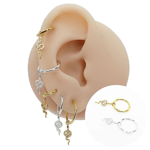Piercing Argola Clicker em Prata 925 Pingente Cobra