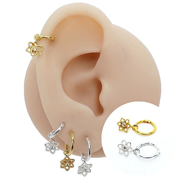 Piercing Argola Clicker em Prata 925 Pingente Flory
