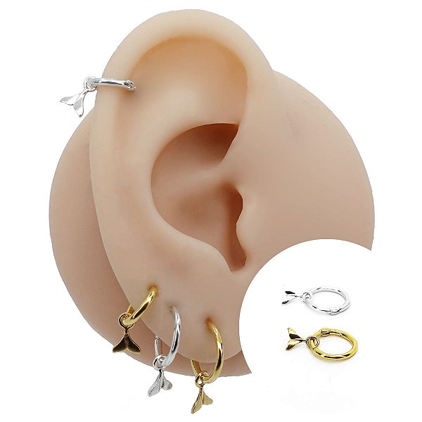 Piercing Argola Clicker em Prata 925 Pingente Cauda Sereia