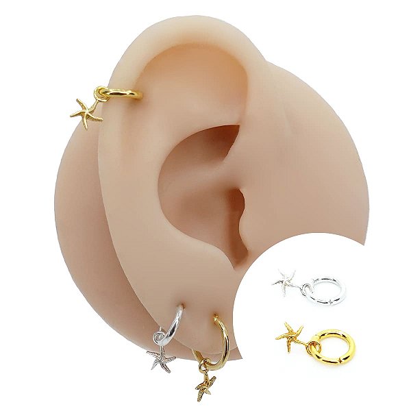 Piercing Argola Clicker em Prata 925 Pingente Estrela