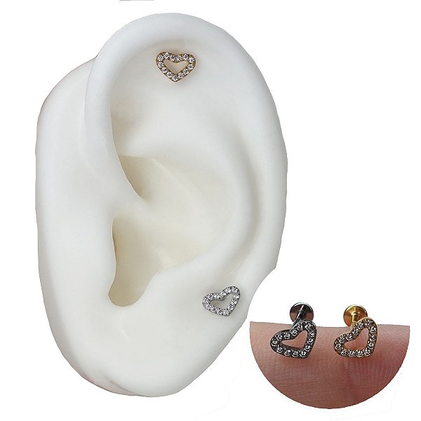 Piercing Labret em Titânio Coração Zircônias
