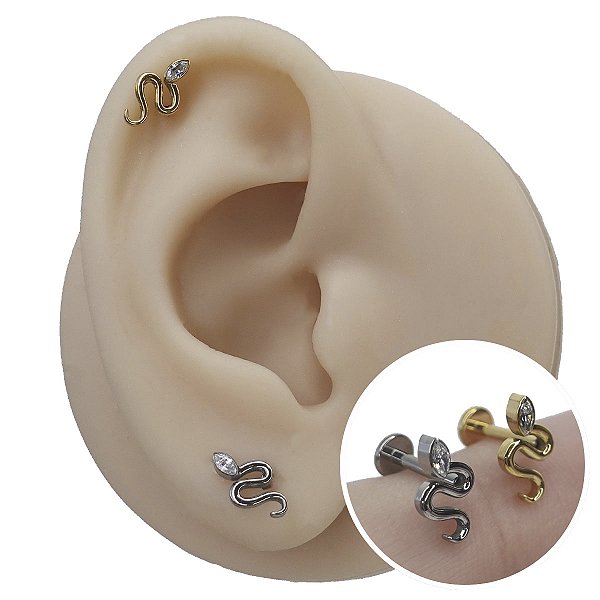 Piercing Labret em Titânio Cobra Zircônia