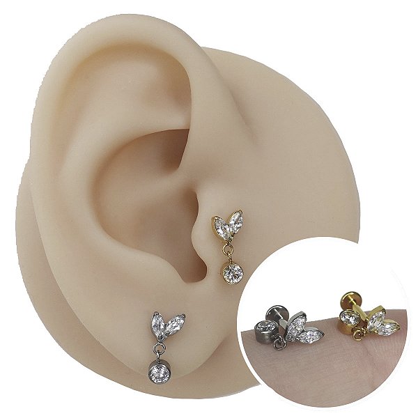 Piercing Labret em Titânio 2 Petálas Com Pingente