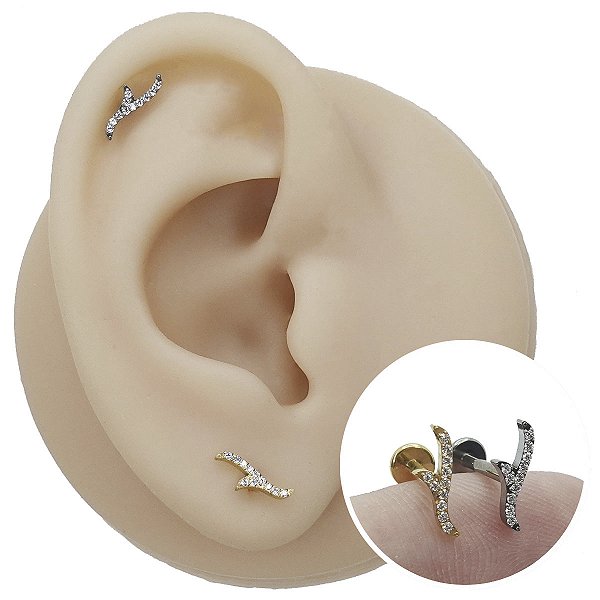 Piercing Labret em Titânio Onda Zircônia