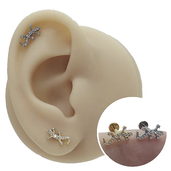 Piercing Labret em Titânio Lagarto Zircônia