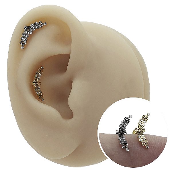 Piercing Labret em Titânio Cascata Flores Zircônia