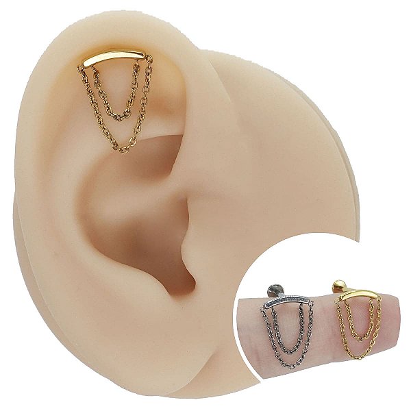 Piercing Labret em Titânio Barra Corrente