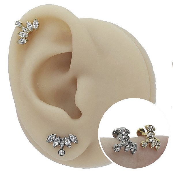 Piercing Labret em Titânio Cascata Zircônias