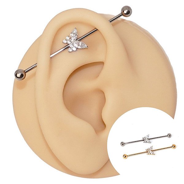 Piercing Transversal em Titânio Borboleta Zircônia