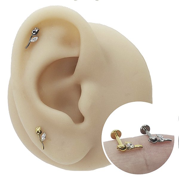 Piercing Labret em Titânio Rosa Zircônia