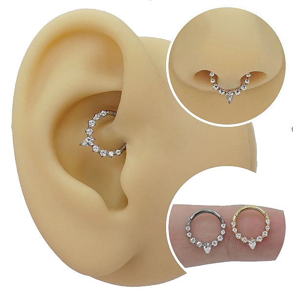 Piercing Argola Clicker em Titânio Losango Zircônias