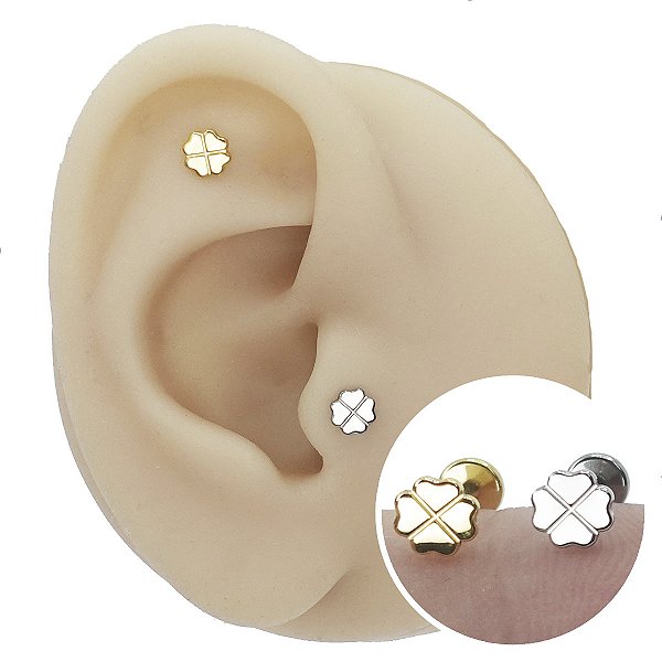 Piercing Labret em Titânio Trevo 4 folhas