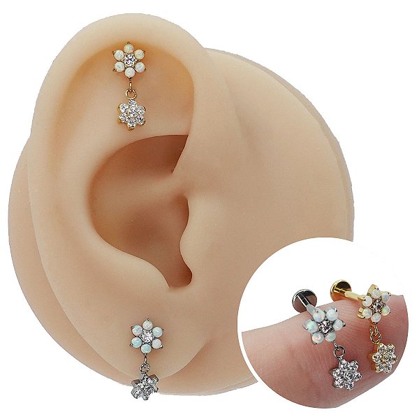 Piercing Labret em Titânio Dupla Flor Pingente