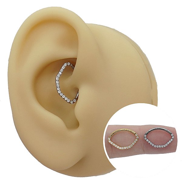 Piercing Meia Argola Clicker em Titânio Zircônias