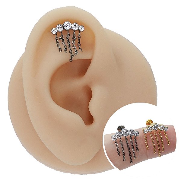 Piercing Labret em Titânio Cascata Zircônia Correntes