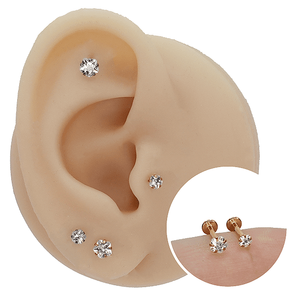 Piercing Labret em Aço PVD Ponto de Luz Formato Flor