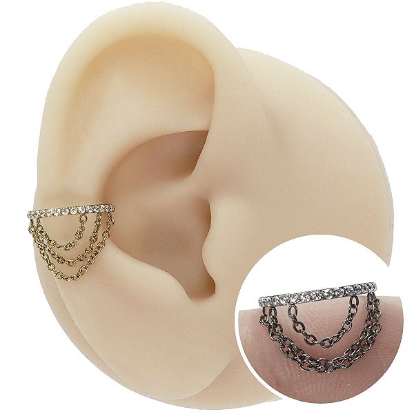 Piercing Argola Clicker em Titânio Correntes Zircônias