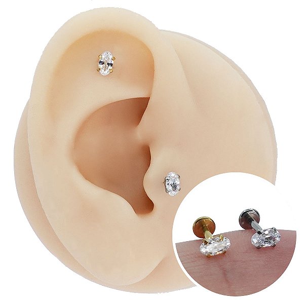 Piercing Labret em Aço Cirúrgico Diamonds Oval