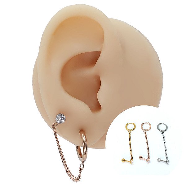 Piercing Microbell Zircônia c/ Argola Corrente em Aço PVD