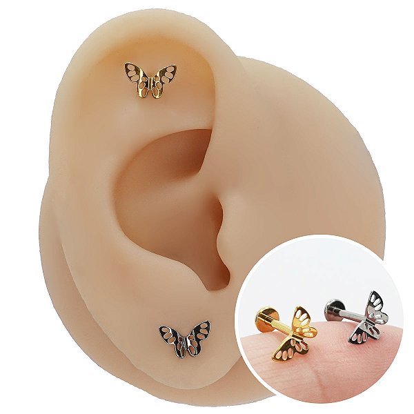 Piercing Labret em Titânio PVD Borboleta Vazada