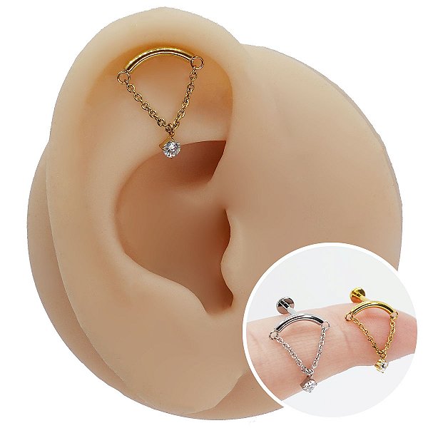 Piercing Labret em Aço Barra Corrente Circle