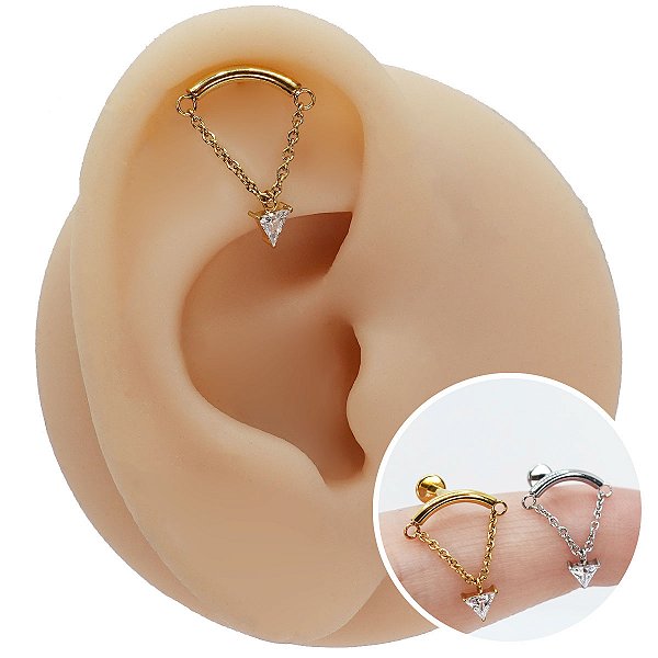 Piercing Labret em Aço Barra Corrente Triângulo