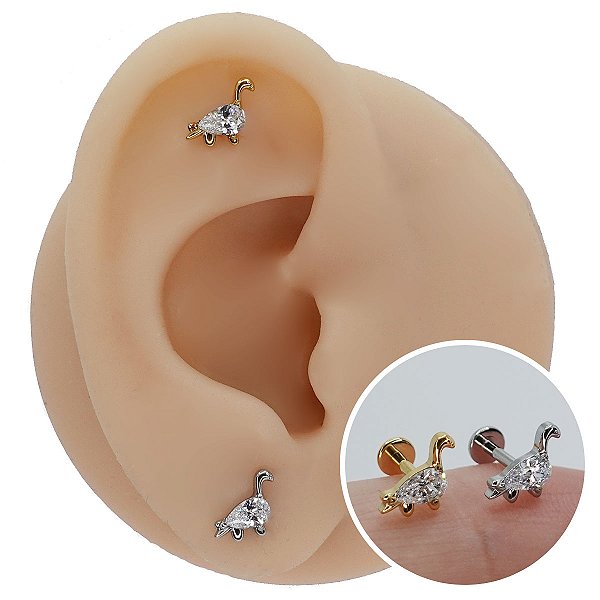 Piercing Labret em Aço Cirúrgico PVD Dino Zircônia
