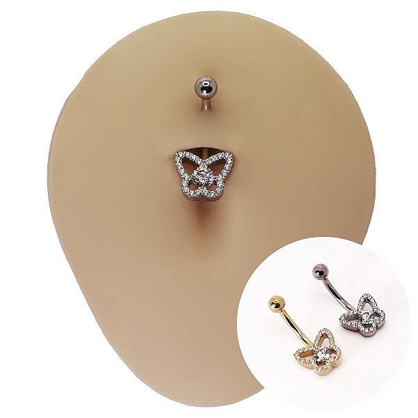 Piercing Banana em Titânio Borboleta Zircônia Cravejada