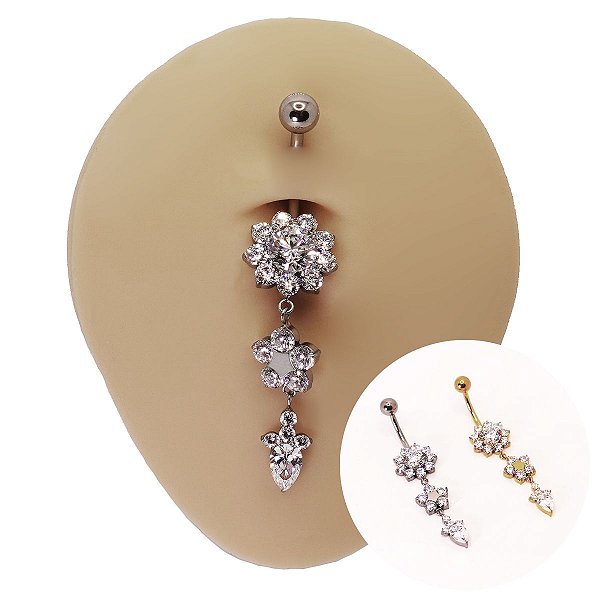Piercing Banana em Titânio Flor Zircônia Com Pingente