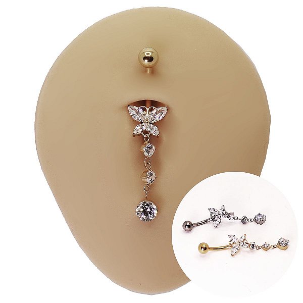 Piercing Banana em Titânio Borboleta Zircônia Com Pingente