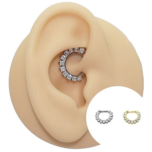 Piercing Meia Argola em Titânio Com Zircônia Cravejado
