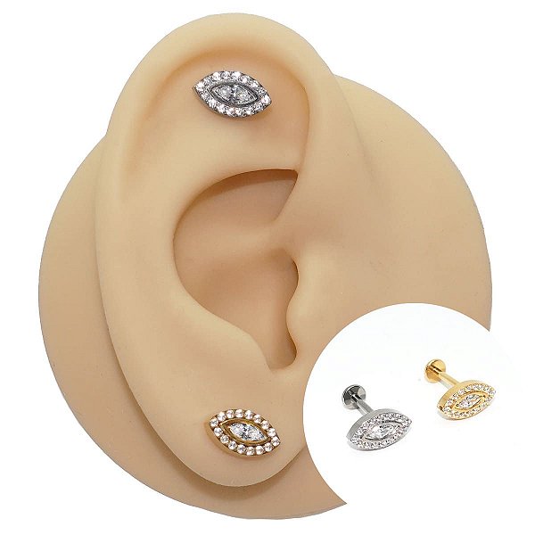 Piercing Labret em Titânio Olho Grego Zircônias Cravejadas