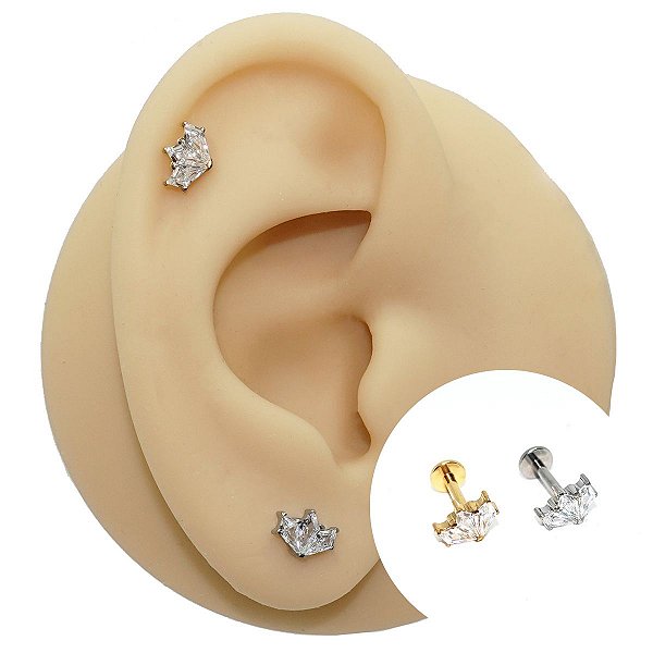 Piercing Labret em Titânio Losangos 3 Zircônias