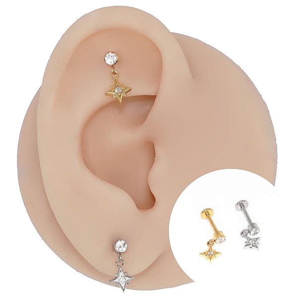 Piercing Labret em Aço Cirúrgico Zircônia com Pingente Estrela