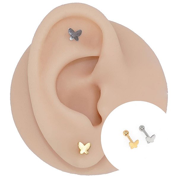Piercing Microbell em Aço Cirúrgico Borboleta Lisa