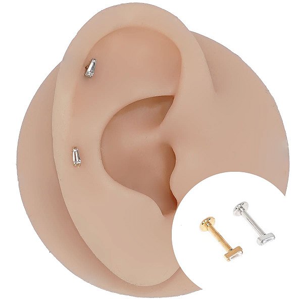 Piercing Labret em Aço Cirúrgico Retângulo Zircônia